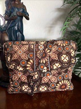 Vera Bradley Floral Quilted Crossbody Tablet Bag ~ Canyon Brown